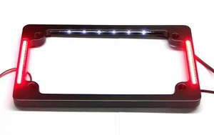 Dual LED Flat Motorcycle License Plate Frame w/ Brake OR Turns - Black Finish - Picture 1 of 7
