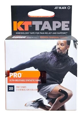 KT Tape Pro Kinesiology Therapeutic Tape Precut Strips Jet Black 10 In 20 Strips - Image 1 of 3