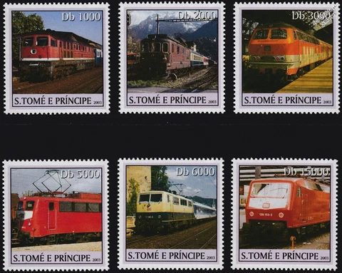 German Railways (DR/DB) & Swiss Locomotive Train Stamp Set (2003 Sao Tome) Cover