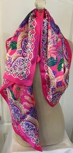 Lilly Pulitzer Pink Floral Silk Scarf Style# 008083 35 X 35 - Picture 1 of 3