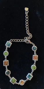 Vintage silberfarbenes Armband mit bunten Strasssteinen verstellbar auf 11 Zoll - Bild 1 von 5