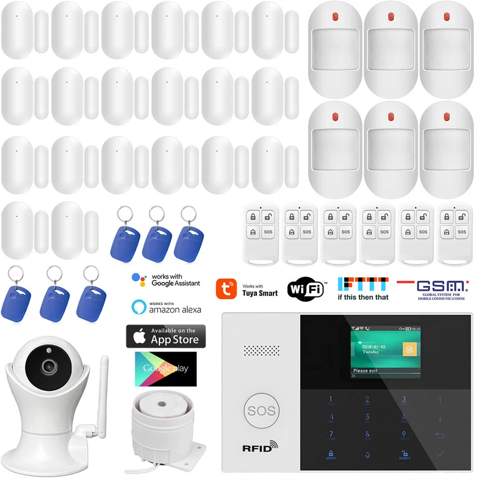 A06 Tuya APP WiFi GSM RFID Wireless House Home Security Alarm System+HD Camera - Image 1 of 4