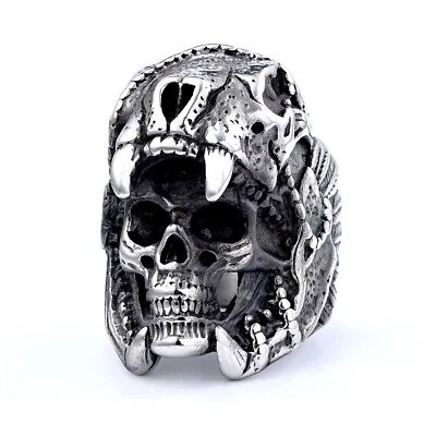 Anillo Calavera para Hombre Anillos de Compromiso de Acero Inoxidable Vintage Ajuste Cómodo Foto 1 de 4