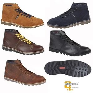 Caballeros Damas Botas de Mono Mods Retro Grafters Original Años 60 Cuero Clásico - Imagen 1 de 20