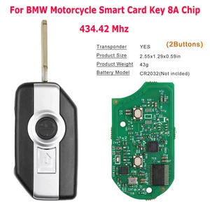 Llave de tarjeta inteligente 8A chip 2 botones apta para BMW motocicleta 434,42 Mhz - Imagen 1 de 6