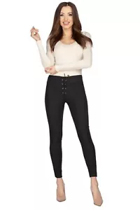 Ladies High Waisted Cotton Leggings Drawstring Full Length Stretchy Pants FS323 - Picture 1 of 13