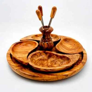 Handgefertigte Olivenholz Vorspeisenschalen Set 4 Stück Handarbeit Holz Serviertablett - Bild 1 von 6