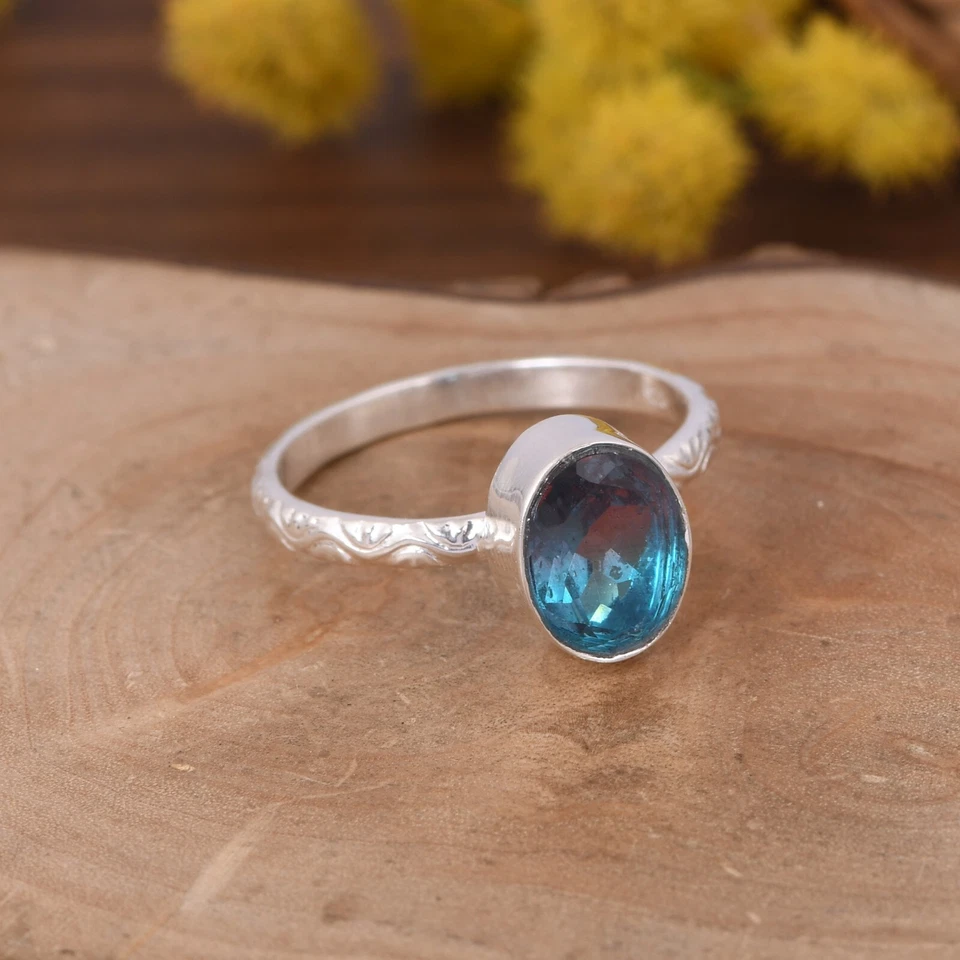 Alexandrite Texture Band Ring Engagement 925 Sterling Silver Rings For Gift Her - Image 1 of 1