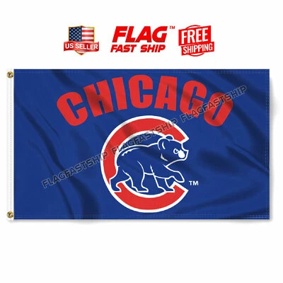 Chicago Cubs Baseball Flag 3x5 Banner Cave Man MLB Fast FREE Shipping - Image 1 of 4