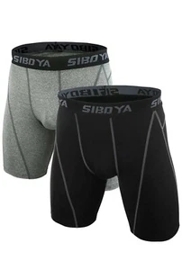 Siboya Men's Compression Shorts 2 Pack Cool Dry Workout Training Running Tights - Picture 1 of 3