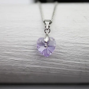 Violet Glam Herz Kette Schmuck mit 10 mm hochwertigem Kristall handgefertigt - Picture 1 of 5