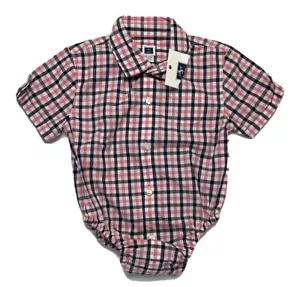 Neu mit Etikett Janie and Jack Baby Jungen 6-12 Monate rosa kariertes kurzärmliges Bodyhemd - Bild 1 von 7