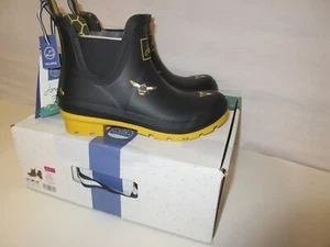 Joules 204268 Women's Wellibob Ankle  Rain Boots Size US 6 Black Yellow Bees NEW - Picture 1 of 7