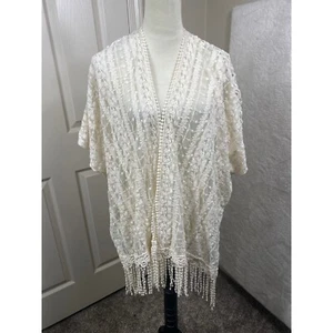 Chico's Lace Kimono Topper Fringe Open Front Cover Up Size OS Boho Chic - Picture 1 of 4