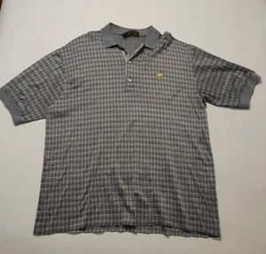 Bobby Jones Plaid Polo Golf Shirt Mens Large Masters Logo Dark Blue 100% Cotton - Picture 1 of 12