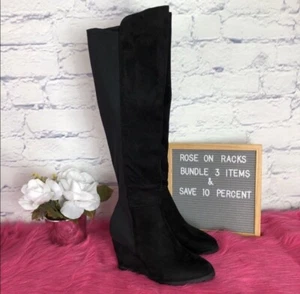 Catherine Malandrino Women’s Wedgy Tall Boot Size 9 Black Faux Fur Side Zip NBW - Picture 1 of 12