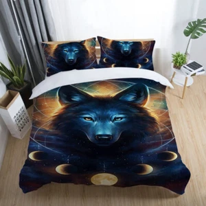Black 3D wolf Duvet Cover Set Digital Bedding Set Pillowcase Animal Queen Gifts - Picture 1 of 9
