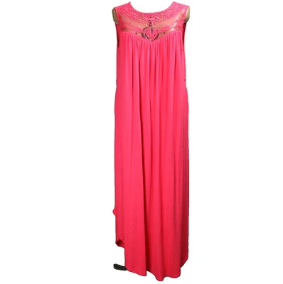 Lane Bryant 蕾丝领长裙无袖睡衣标志热粉色 14/16 — 第 1/4 张图片