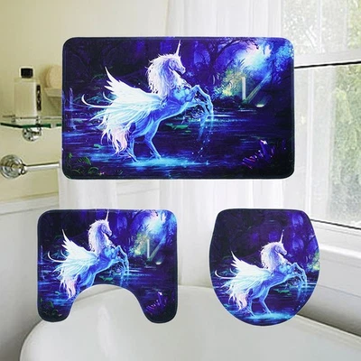  3 in 1 Nacht Tier Muster Badezimmer Matte Set Rutschfeste Waschraum Teppich - Bild 1 von 4