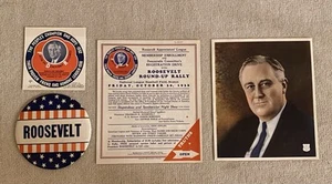 1936 FDR Franklin Roosevelt Group If 4 Campaign Items Including 6 Inch Celluloid - Picture 1 of 8