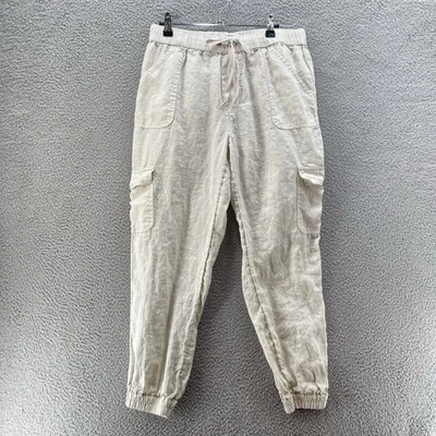 Pantalones de chándal Nicole Miller 100 % lino para mujer grandes beige cargo playa salón Foto 1 de 4