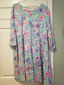 LILLY PULITZER XL Vibrant Floral Long Sleeve Babydoll Smock Dress EUC - Picture 1 of 7