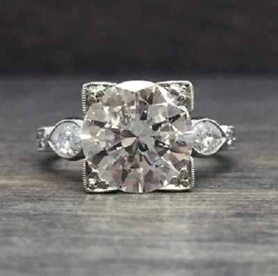 Alianza de boda Art Deco moissanita redonda de 3 quilates enchapada en oro blanco de 14 quilates - Imagen 1 de 4