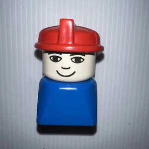 Lego Duplo Male Blue Firefighter Red Hat Vintage - Picture 1 of 8