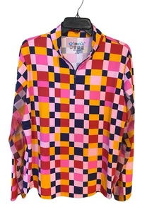Ibkul Gr. 2XL leuchtend orange kariert Print Pickleball sportlich Langarm Polo - Bild 1 von 7