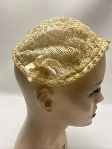 Antique 1920s 1930s WEDDING Garment Juliet Cap Hat Ivory Lace Original Handmade - Picture 1 of 8