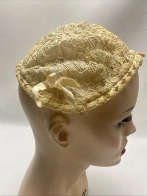 Antique 1920s 1930s WEDDING Garment Juliet Cap Hat Ivory Lace Original Handmade - Image 1 of 4