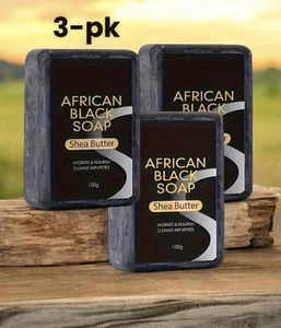 3 paquetes Jabón Negro Africano Orgánico Manteca de Karité Carbón. Blanqueamiento de la piel stock EE. UU. - Imagen 1 de 7