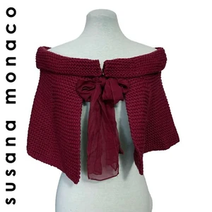 Susana Monaco Knit Cape, Front Tie, Burgundy - Picture 1 of 5