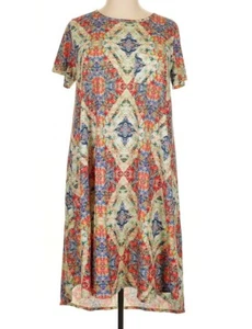 LuLaRoe Womens Dress Size 3XL Carly Blue Pink Diamonds Retro Boho Floral 3X USA - Picture 1 of 5