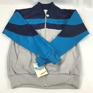 NWT VTG Adidas Trefoil Color Block Full Zip Sweatshirt Men's Small Blue and Gray - Picture 1 of 9