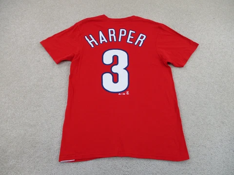 Philadelphia Phillies Shirt Adult Small Red MLB Baseball Bryce Harper Mens A05 Cover