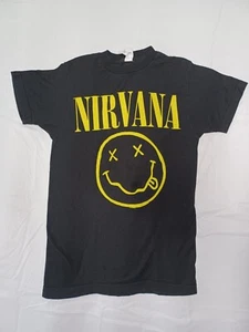 Nirvana Smiley Face Logo Shirt Size XS Black Yellow Grunge Band Rock 2014 - Picture 1 of 8