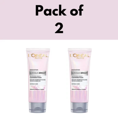 2 X L'Oreal Paris Glycolic Bright Daily Foaming Face Cleanser - 100ml — 第 1/4 张图片