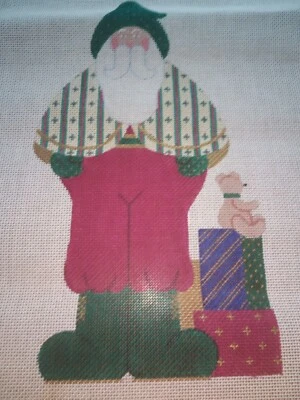 Needlepoint Fabric Canvas  Santa St. Nicolas Packages Bear Hand Painted Signed - Image 1 of 4