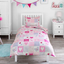 Hearts Duvet Pillowcase Cover Set Butterflies Patchwork Girl Childrens Bedding