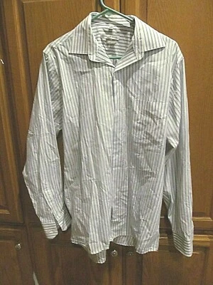 Camisa de vestir GEOFFREY BEENE para hombre 16 (34-35) azul a rayas manga larga abotonada Foto 1 de 3