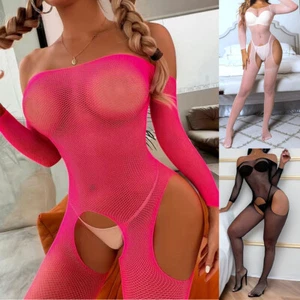 Body para mujer busto abierto sin entrepierna Body-medias lencería ahuecado de red - Imagen 1 de 20