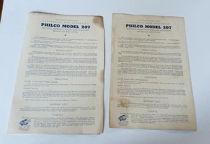 Lot of 2 Philco Model 207 Instructions Schematics English/French - Picture 1 of 2
