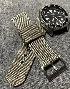 Nylon stitched watch strap 2pc / Khaki / 316 Stainless / Quick release 20/22mm - Picture 1 of 9