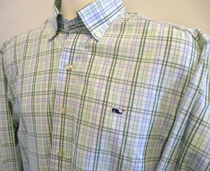 VINEYARD VINES "Whale Shirt" Men's Dress Shirt Medium Green Blue Plaid - Picture 1 of 5