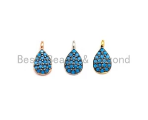 Turquoise CZ Micro Pave Teardrop Shaped Pendant/Charm, Cubic Zirconia Pendant - Picture 1 of 5