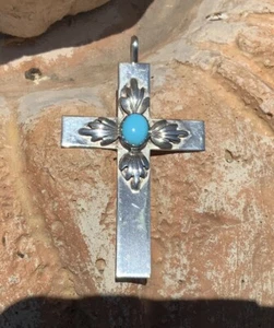 K Yazzie 3 Inch Cross With Turquoise - Picture 1 of 5