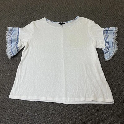 Camisa Drew para mujer talla mediana M blanca manga corta aleteada lino algodón cizalla Foto 1 de 4