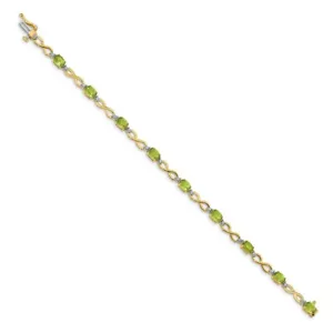 14k 14kt Yellow Gold Peridot & Diamond Bracelet 4mm 7 inch - Picture 1 of 2
