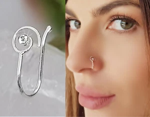 925 Silber FAKE Piercing Klemme Nasen Stecker Nasenring Faux Piercing Kein Loch - Bild 1 von 11